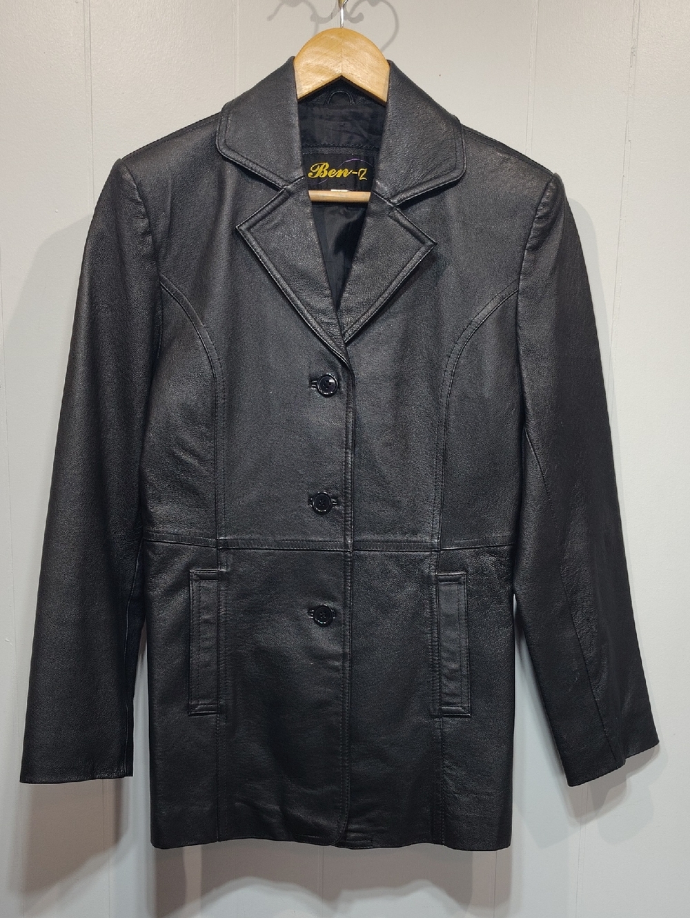 Ben Z Leather Jacket Black Coat Size Medium